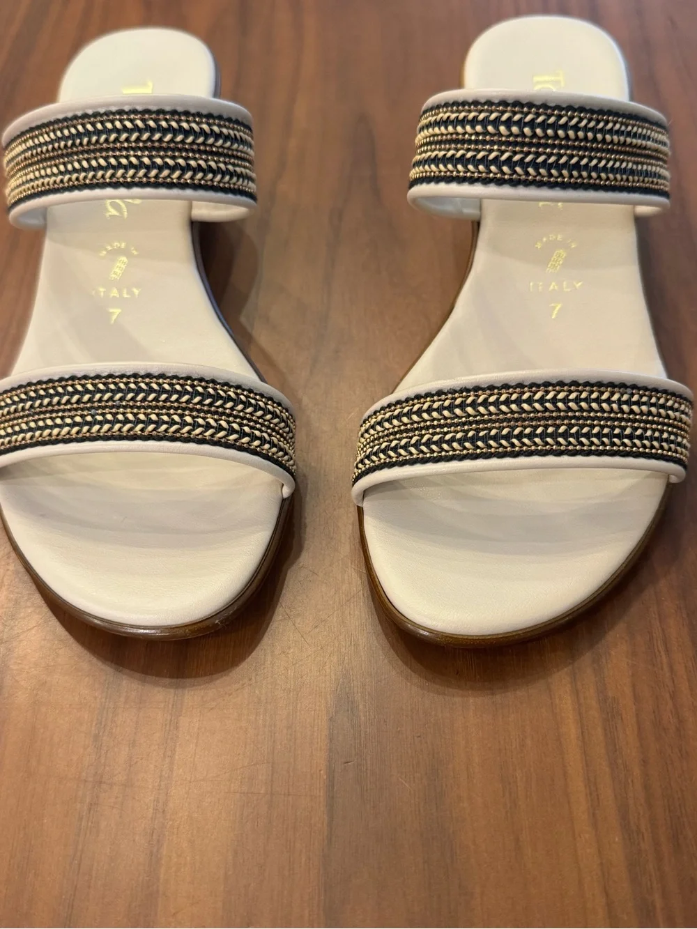 Toscanella Made in Italy Leather Wedge Slide Sandals – Braided Straps – Size 7